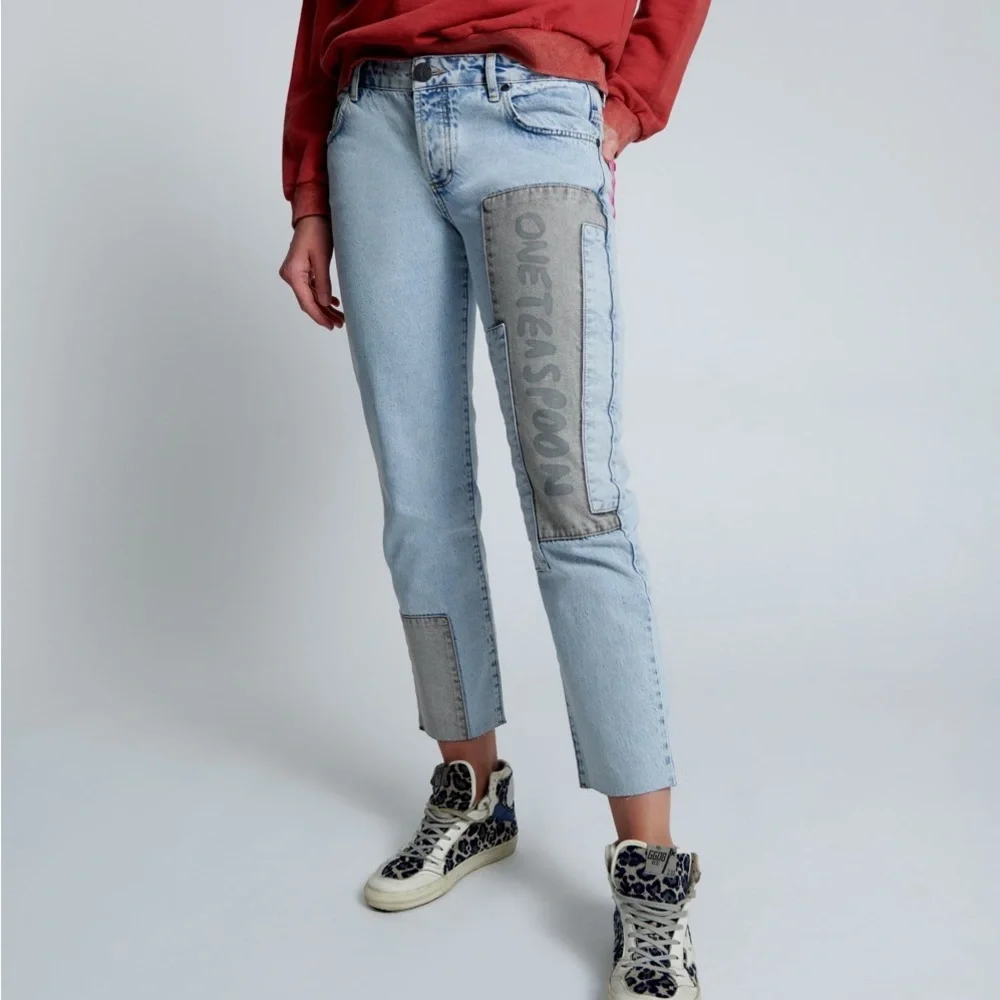 One Teaspoon Blue Graffiti Straight Leg Jeans Size 18 - Picture 2 of 16